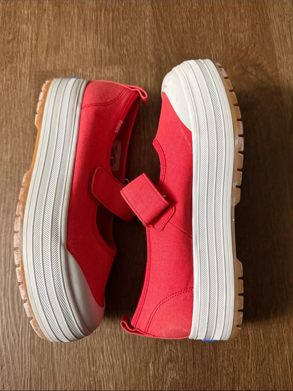 Keds women’s Mary Jane Canvas Sneaker in Coral Red 7.5
